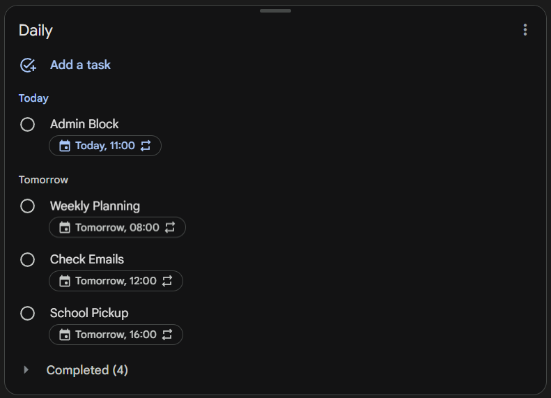 google tasks daily recurring system for working moms